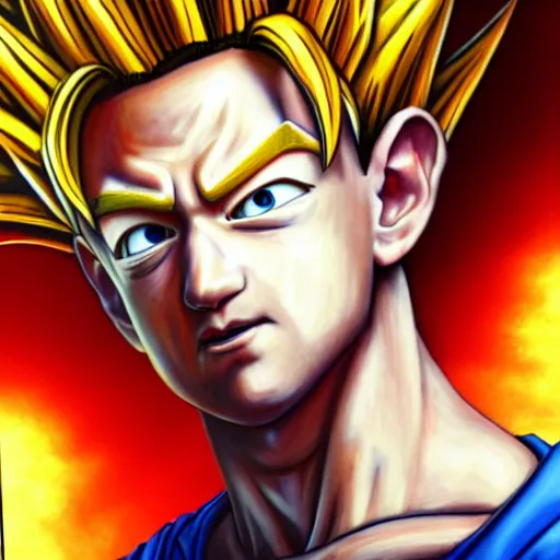 Prompt: ultra realistic portrait painting of mark zuckerberg as super saiyan 3 goku, art by akira toriyama, 4 k, dragon ball artstyle, cel shaded, highly detailed, epic lighting