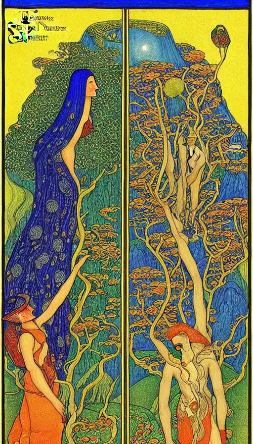 Image similar to the two complementary forces that make up all aspects and phenomena of life, by Ivan Bilibin,