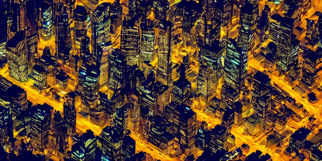 Prompt: futuristic city view at night from a plane