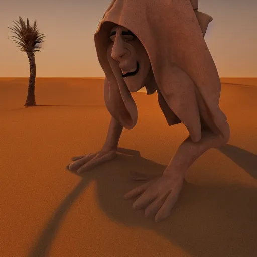 Image similar to meance desert's blodcloth hunchback surveillance deity, dynamic lighting, beautiful faces, establishing shot, 8 k resolution,