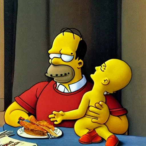Prompt: homer simpson, painted by norman rockwell