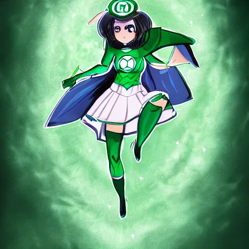 Image similar to Illustration of Green Lantern as a Magical Girl, green sailor uniform, anime, concept art, superheroine, shojo