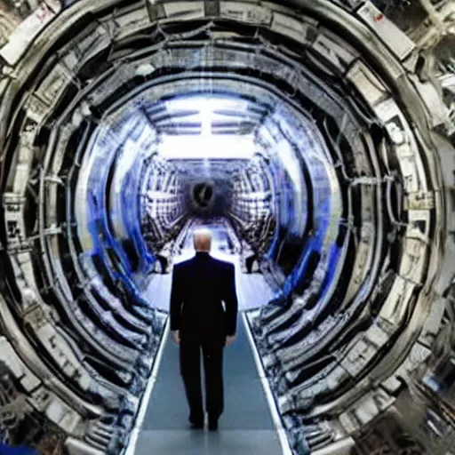 Prompt: The monster Joe BIDEN crawling out of The Large Hadron Collider at cern with a bunch of demons behind him