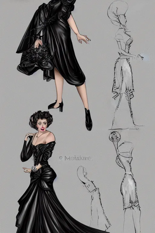 Image similar to Pretty victorian woman in a black shiny dress, fullbody portrait, character concept art