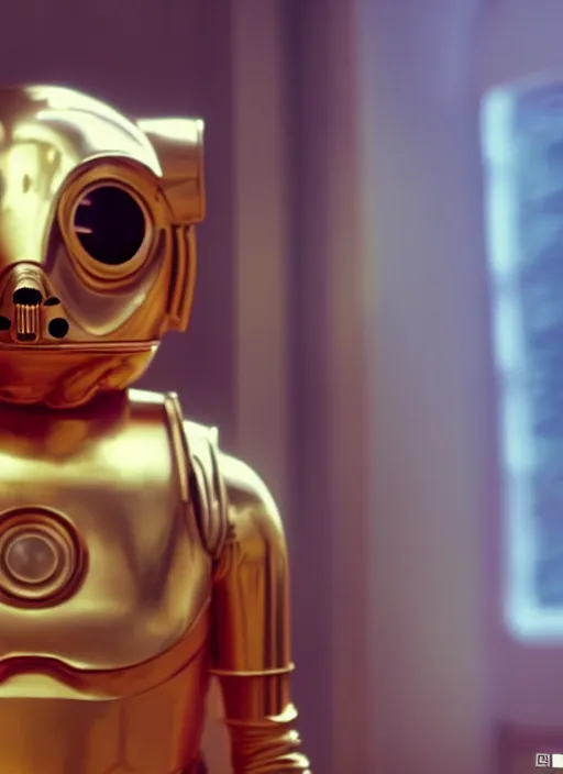 Image similar to a hamster!!!!!!!!! as c - 3 po, movie still, star wars, cinematic, sharp focus, cinematic grain, cinematic lighting, 8 k