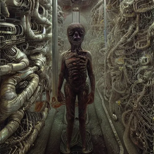 Prompt: paul blart flesh mall, highly detailed, environment art, body horror, biopunk, by zdzisław beksinski, peter gric, marco mazzoni