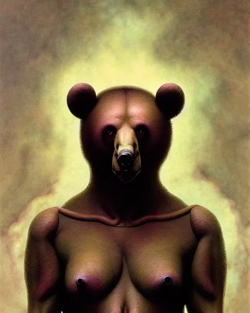 Image similar to portrait of bear in the style of wayne barlowe, gustav moreau, peter mohrbacher, bussiere, roberto ferri, santiago caruso, luis ricardo falero, austin osman spare, boris vallejo, hajime sorayama, frazetta