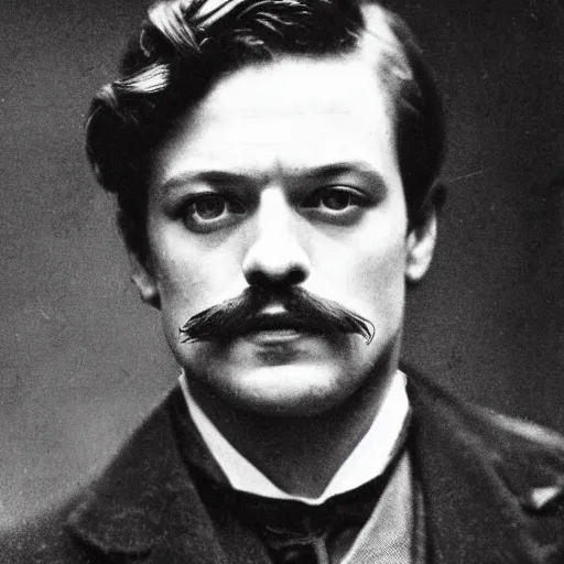 Image similar to headshot edwardian photograph of james mcavoy, sebastian stan, henry cavill, moustache, 1 9 2 0 s film actor, suave, charming, realistic face, 1 9 1 0 s photography, 1 9 0 0 s, grainy, victorian, soft blur