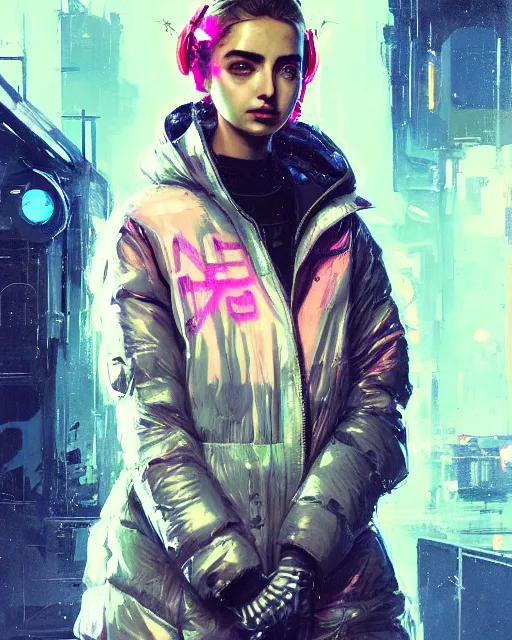 Image similar to detailed ana de armas portrait Neon Operator Girl, cyberpunk futuristic neon, reflective puffy coat, decorated with traditional Japanese ornaments by Ismail inceoglu dragan bibin hans thoma greg rutkowski Alexandros Pyromallis Nekro Rene Maritte Illustrated, Perfect face, fine details, realistic shaded, fine-face, pretty face