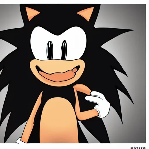 Image similar to sonic the hedgehog, smiling, unnatural grin, horror, creepy, smoke, black, dark, glow