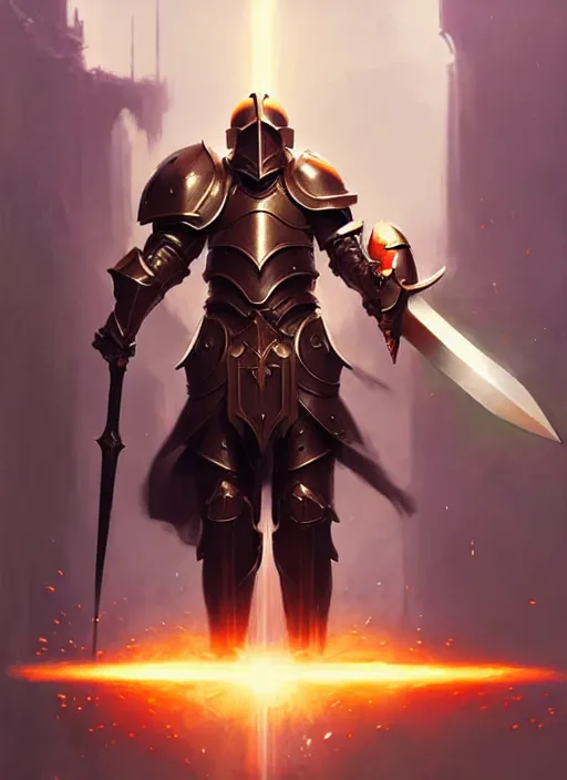 Prompt: male holy paladin in armor with a helmet, holding a mace, intricate, sharp focus, lens flare, bloom, illustration, highly detailed, digital painting, concept art, matte, art by ruan jia and wlop and greg rutkowski, masterpiece