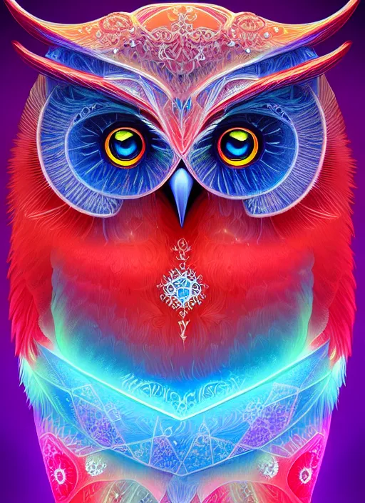 Image similar to symmetry!! product render poster vivid colors divine proportion owl, ice and snow, glowing fog intricate, elegant, highly detailed, digital painting, artstation, concept art, smooth, sharp focus, illustration,