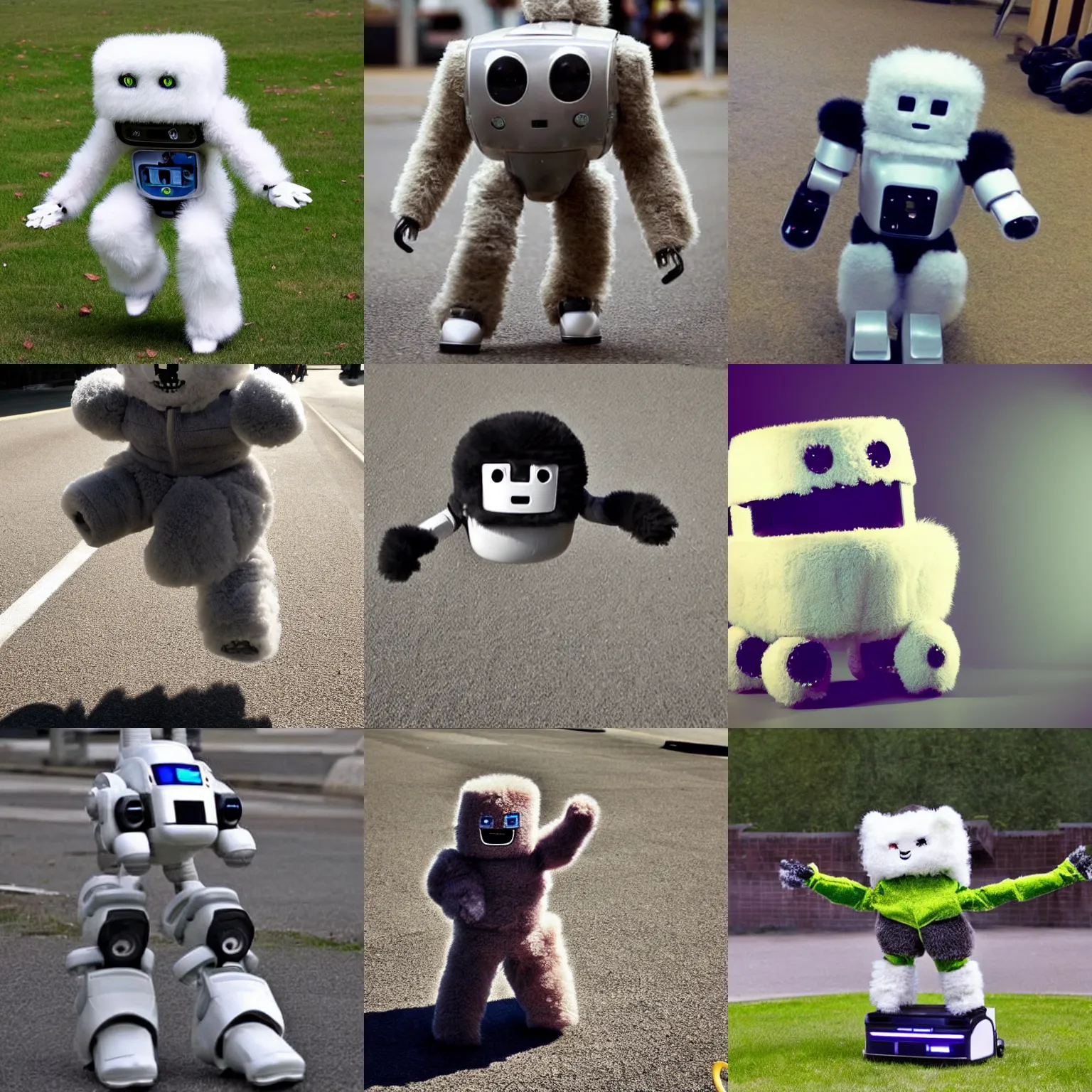 Prompt: < photo attention - grabbing > adorable fluffy robot jumping for joy < / photo >