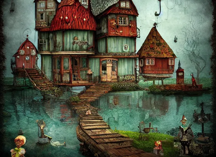 Image similar to folk art, lowbrow, matte painting, 3 - d highly detailed, in the style of alexander jansson,