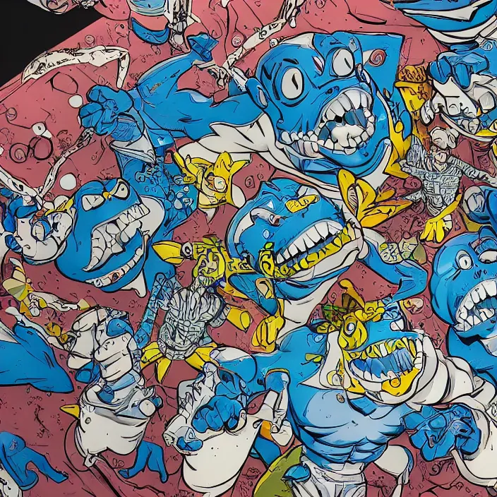 Prompt: jeff koons bauhaus style street sharks, intricate details, photorealistic, 8 k, art by todd mcfarlane