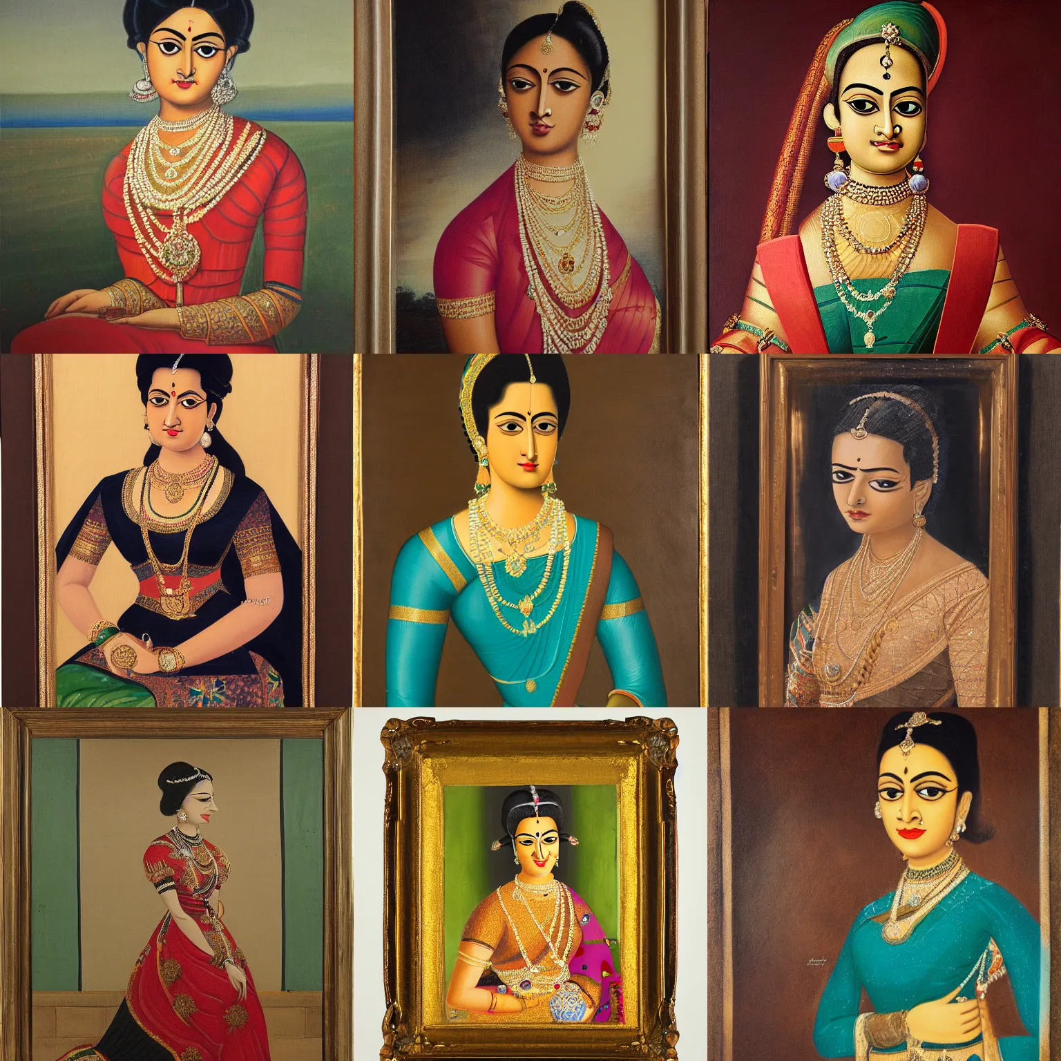 Prompt: a portrait of an elegant lady, mysore painting