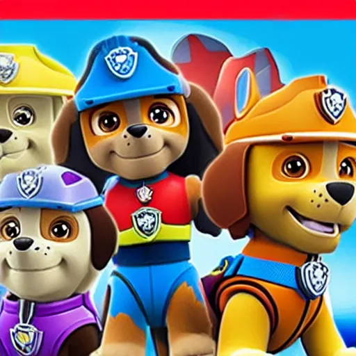 Image similar to rocky from paw patrol with all the characters from miniforce