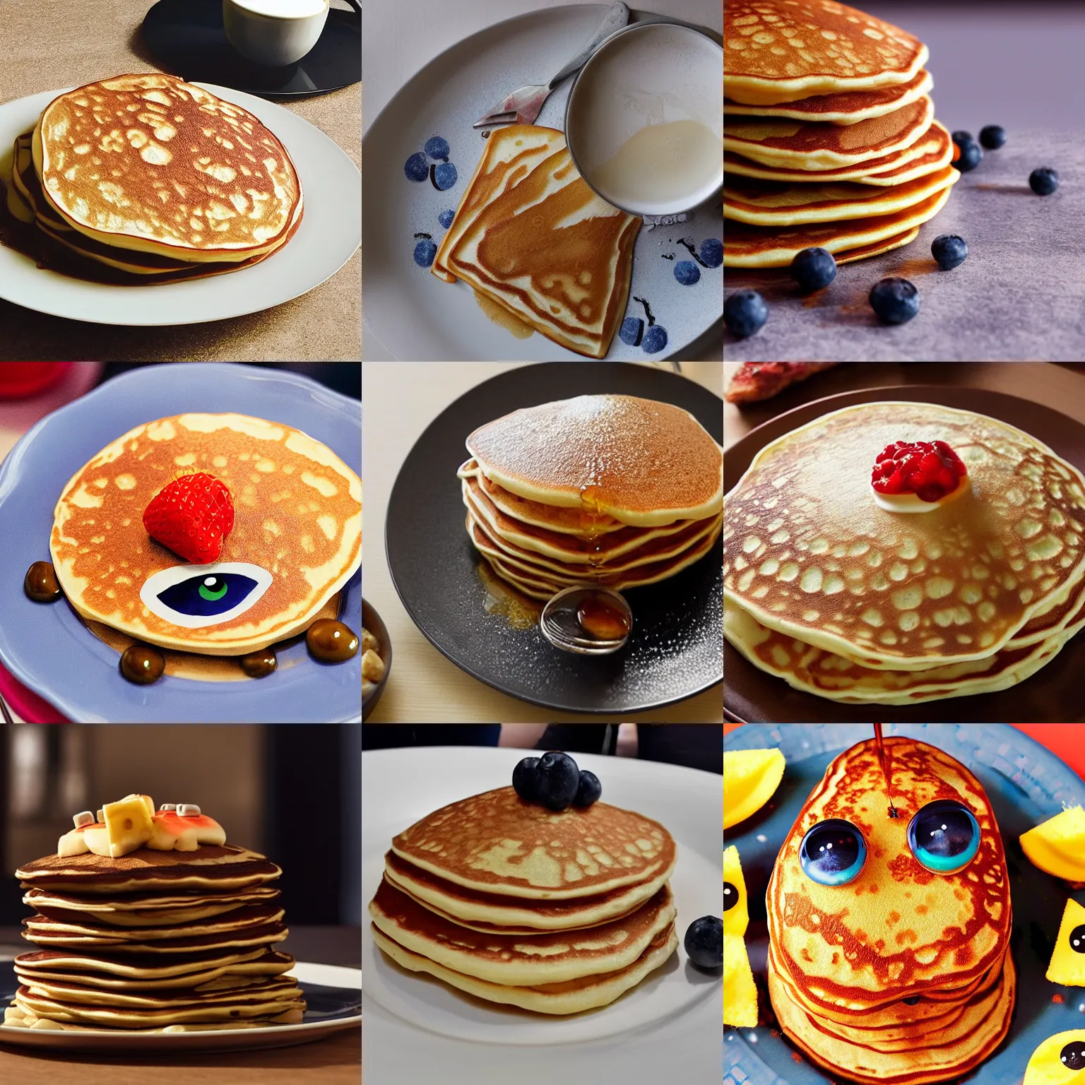 Prompt: <picture quality=uhd mode='attention grabbing'>Pancake looking suspicious with sketchy eyes</picture>