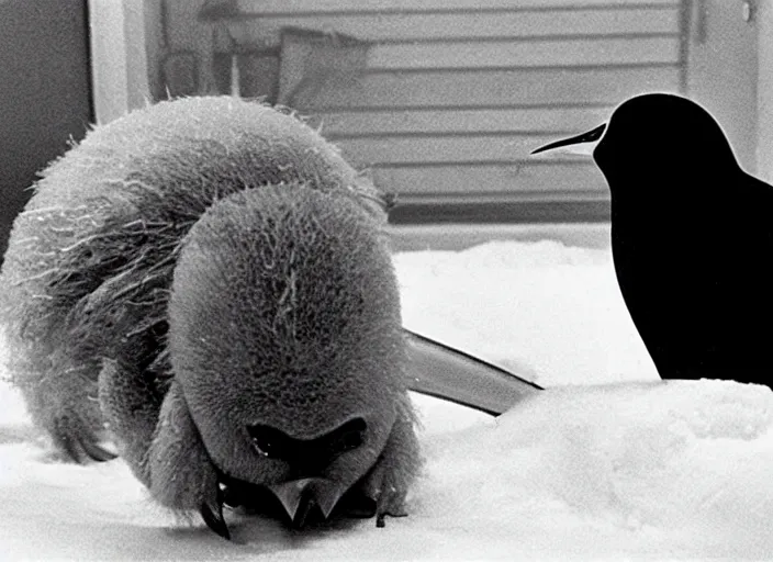 Image similar to A still of John Carpenter's The Thing featuring Pingu