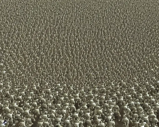 Image similar to a swarm of humans form an unreal locust formation. they fly in unison as one creature inspired by trypophobia