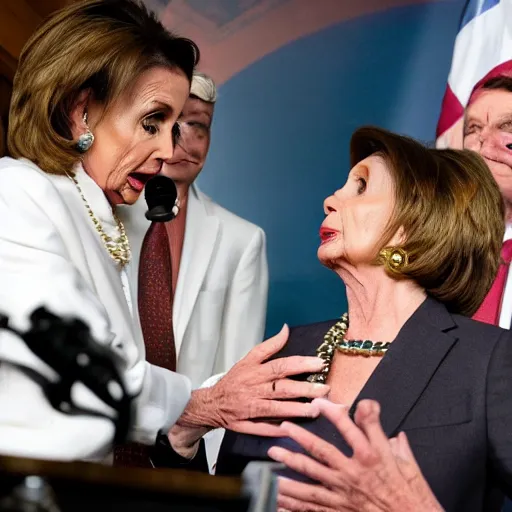 Image similar to nancy pelosi exhaling a huge rip from her bong, award winning professional cinematic photography