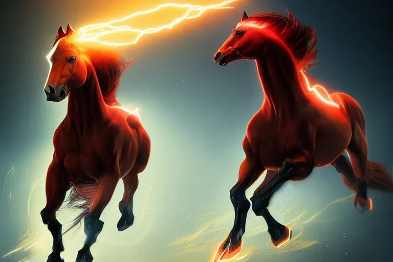 Image similar to a stunning digital painting of a horse as the flash running in the speedforce by greg rutkowski, volumetric light, digital art, fine detail, photorealistic