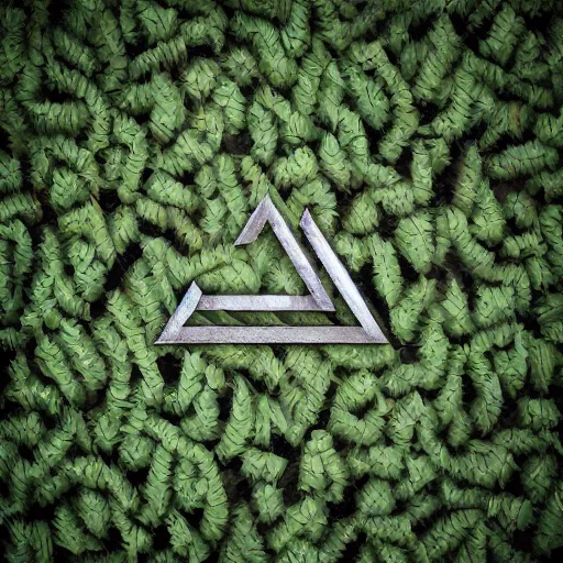 Prompt: Penrose triangle made of vines, in the middle of a secret secluded garden grove, soft lighting, god rays, trending on artstation, photo, 8k