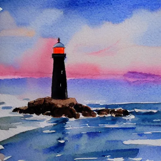 Prompt: sketch, light house, sea, watercolor