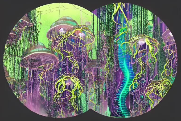 Prompt: favela thick jellyfish disco cathedral coaster hive, art nouveau waterfall environment, industrial factory, terrifying, award winning art, epic dreamlike fantasy landscape, ultra realistic,