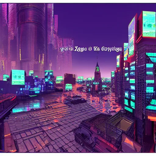 Image similar to panoramic view on the old town of riga in year 2 1 0 0, cyberpunk, futuristic, neon