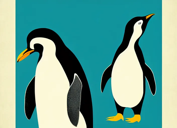 Image similar to portrait of a penguin doing penguin things,Karolis Strautniekas, editorial illustration, detailed, art deco, Mads Berg, matte print