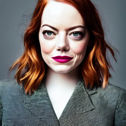 Prompt: Emma Stone portrait, XF IQ4, f/1.4, ISO 200, 1/160s, 8K, RAW, Adobe Lightstudio, symmetrical balance, in-frame