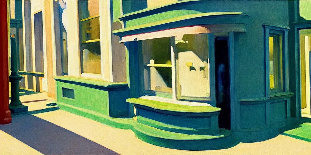 Prompt: google street view of 1 0 0 0. 0 0 1, painted by edward hopper