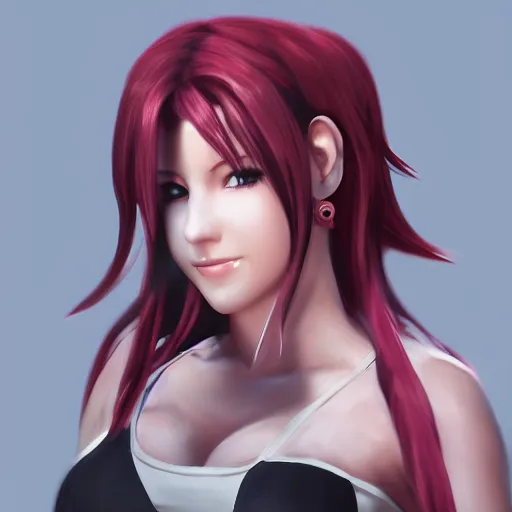 Image similar to high quality head and shoulders tifa lockhart with light pink hair, trending on artstation