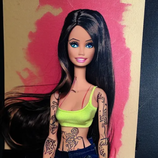 Premium AI Image  Barbie's Vintage 80s Transformation Hair and Tattoos