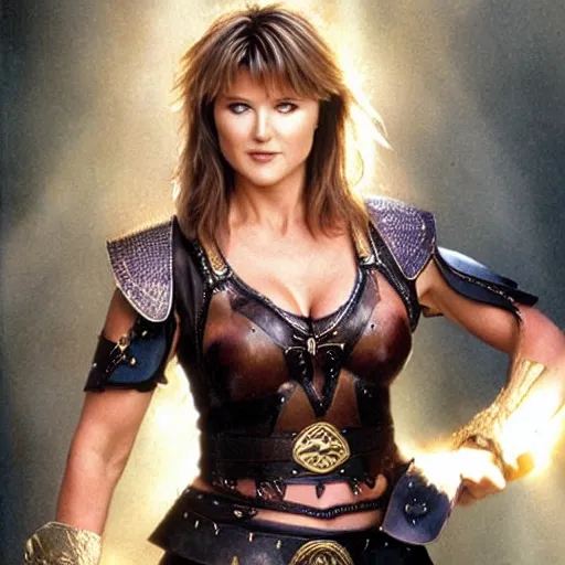 Image similar to lucy lawless as xena warrior princess, hyper realistic, fashion, photography