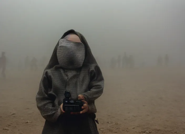 Prompt: cinestill 5 0 d photographic portrait by helen levitt of cute androids wearing rugged black mesh techwear in a foggy cement grove, extreme closeup, modern cyberpunk, dust storm, 8 k, hd, high resolution, 3 5 mm, f / 3 2, ultra realistic faces, intricate detail, ex machina