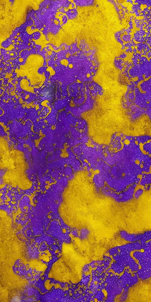 Image similar to beautiful liquid marble texture with big oil bubbles. harmonic chromatic golden tones coloured abstraction with purple splashes. ultradetailed realistic art