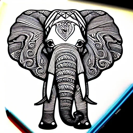 Prompt: an elephant with its two ears and its trunk, colouring - in sheet, character art, sharp focus, highly detailed, artstation