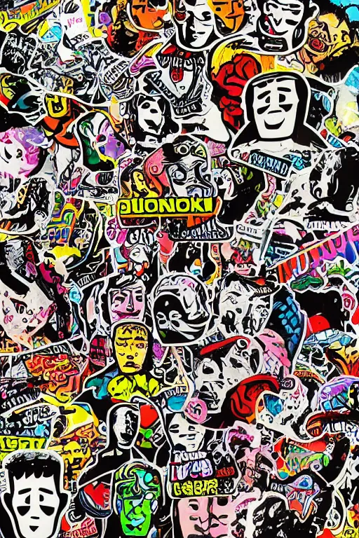 Image similar to sticker art, cronobreaker moai statue popart slap face caricature comic book illustration cartoon graffity street digital