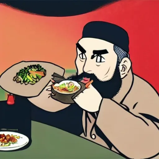 Prompt: fidel castro eating rice, anime