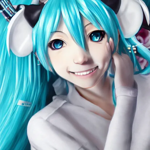 Image similar to photorealistic hatsune miku