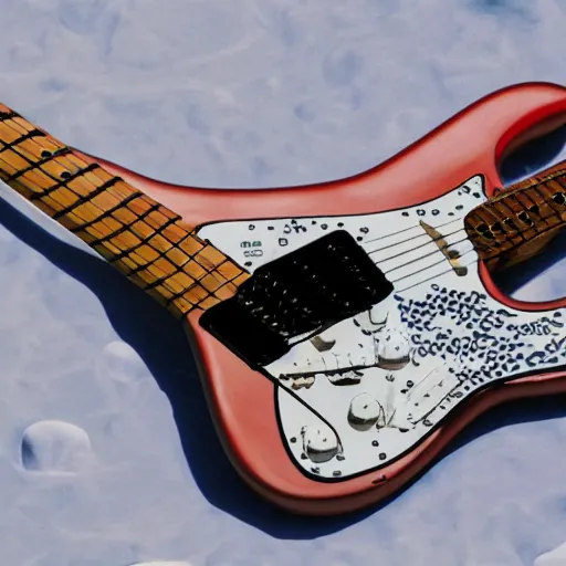 Prompt: a stratocaster electric guitar sitting idle on the moon. moon landing. detailed