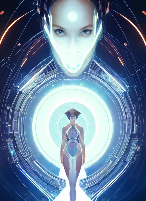 Image similar to symmetry!! portrait of * * * *, sci - fi, tech wear, glowing lights!! intricate, elegant, highly detailed, digital painting, artstation, concept art, smooth, sharp focus, illustration, art by artgerm and greg rutkowski and alphonse mucha