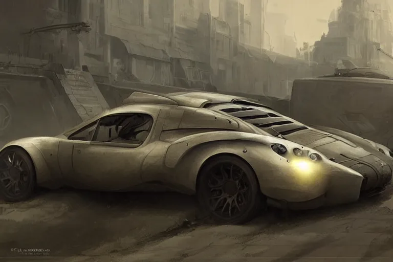 Image similar to dieselpunk sports car, highly detailed, digital painting, artstation, concept art, sharp focus, illustration, art by raphael lacoste and greg rutkowski