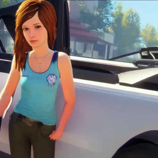 Prompt: chloe pierce from life is strange, driving a pick - up car