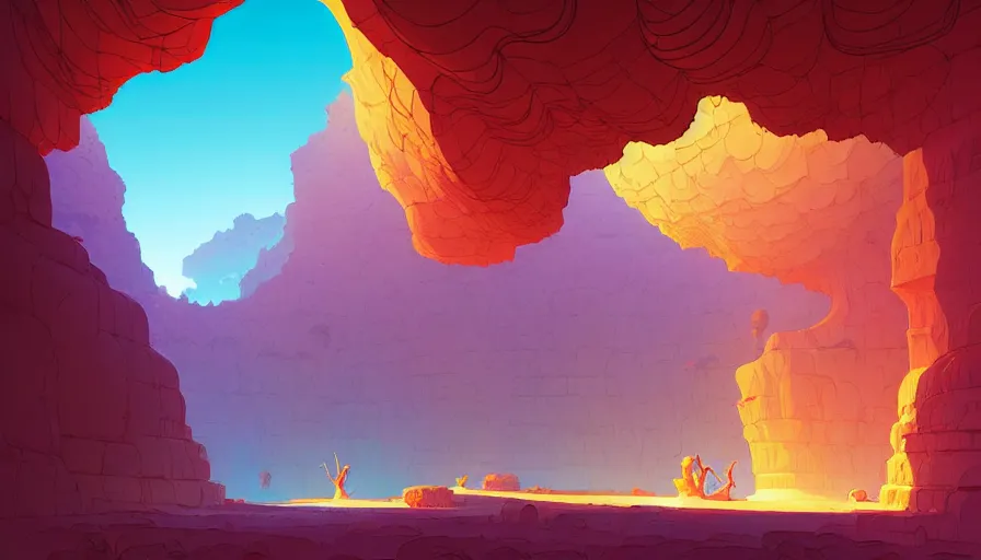 Image similar to natural cave wall, dynamic light, illustration by josan gonzales and moebius, rhads, clean thick line, comics style,