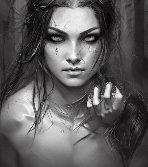 Image similar to johanson, beautiful piercing eyes, realistic face, black and white drawing, in the style of greg rutkowski, fantasy, amazing detail, epic, intricate, elegant, smooth, sharp focus