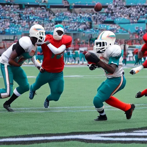 Prompt: dolphins playing humans in american football