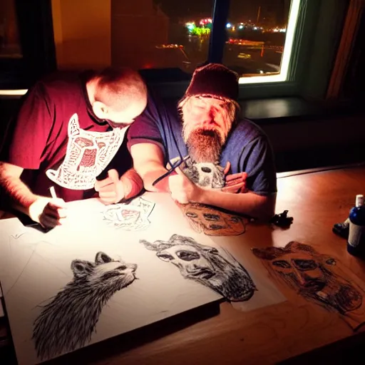 Image similar to photo portrait of drunk hobo artist drawing furries for booze, symmetry, awesome exposition, very detailed, highly accurate, intricate, professional lighting diffracted lightrays, 8 k, sense of awe